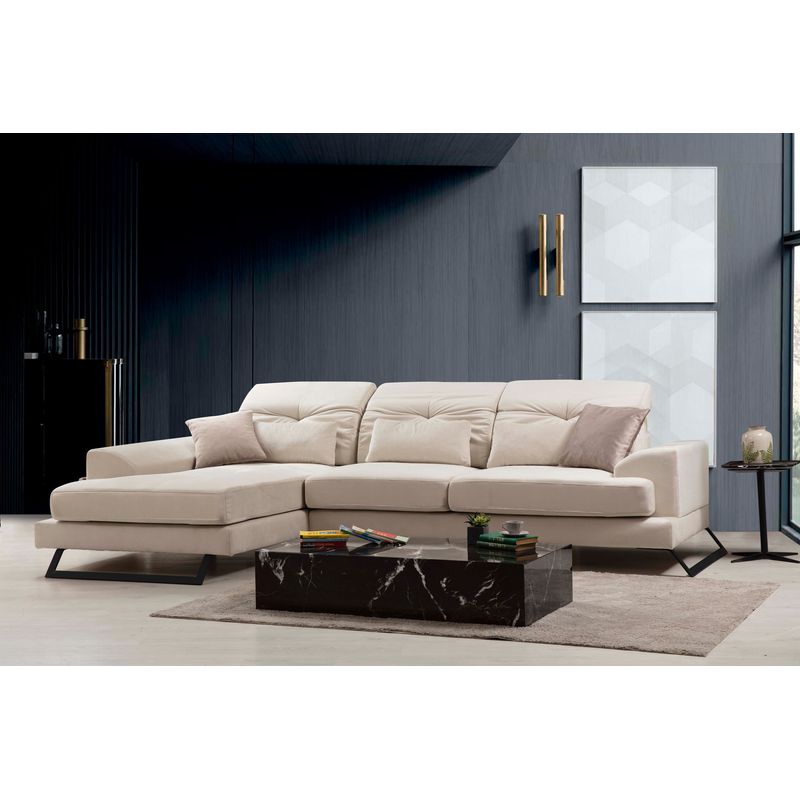 Casa si Gradina - Mobilier - Canapele si coltare - Coltare - Coltar, Hanah Home, lemn fag si pal, ecru, 304x190x100 cm - Infinity.ro