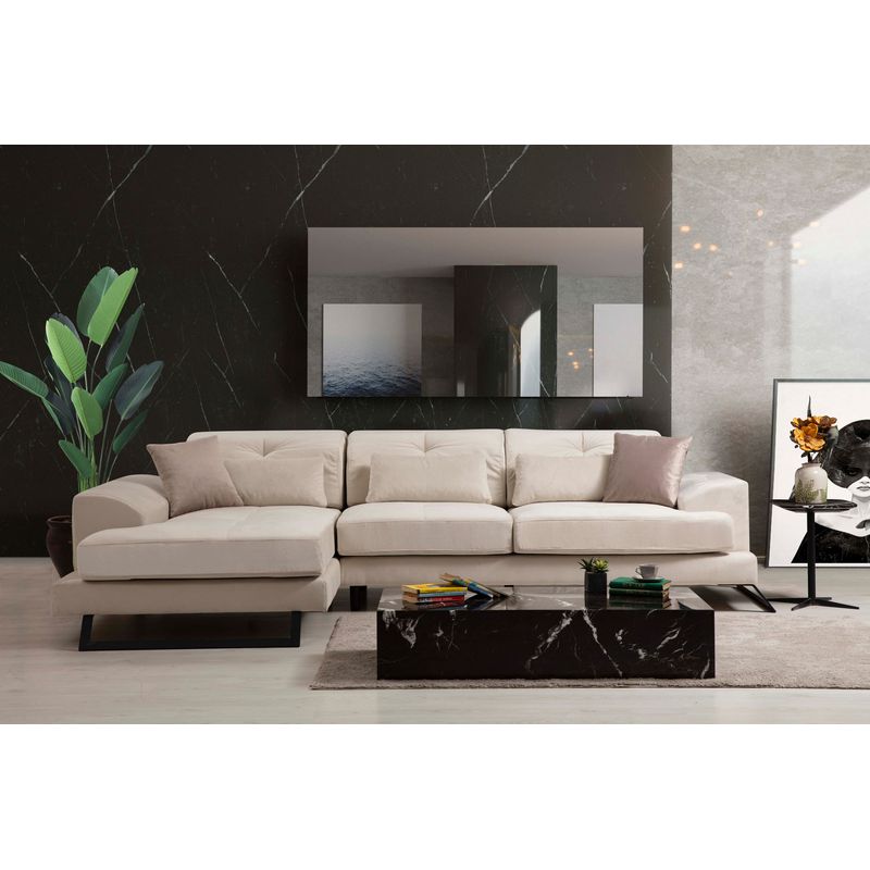 Casa si Gradina - Mobilier - Canapele si coltare - Coltare - Coltar, Hanah Home, lemn fag si pal, ecru, 304x190x100 cm - Infinity.ro