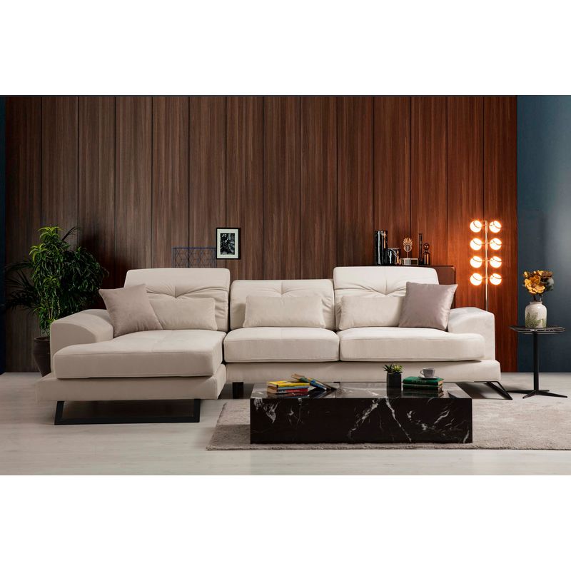 Casa si Gradina - Mobilier - Canapele si coltare - Coltare - Coltar, Hanah Home, lemn fag si pal, ecru, 304x190x100 cm - Infinity.ro