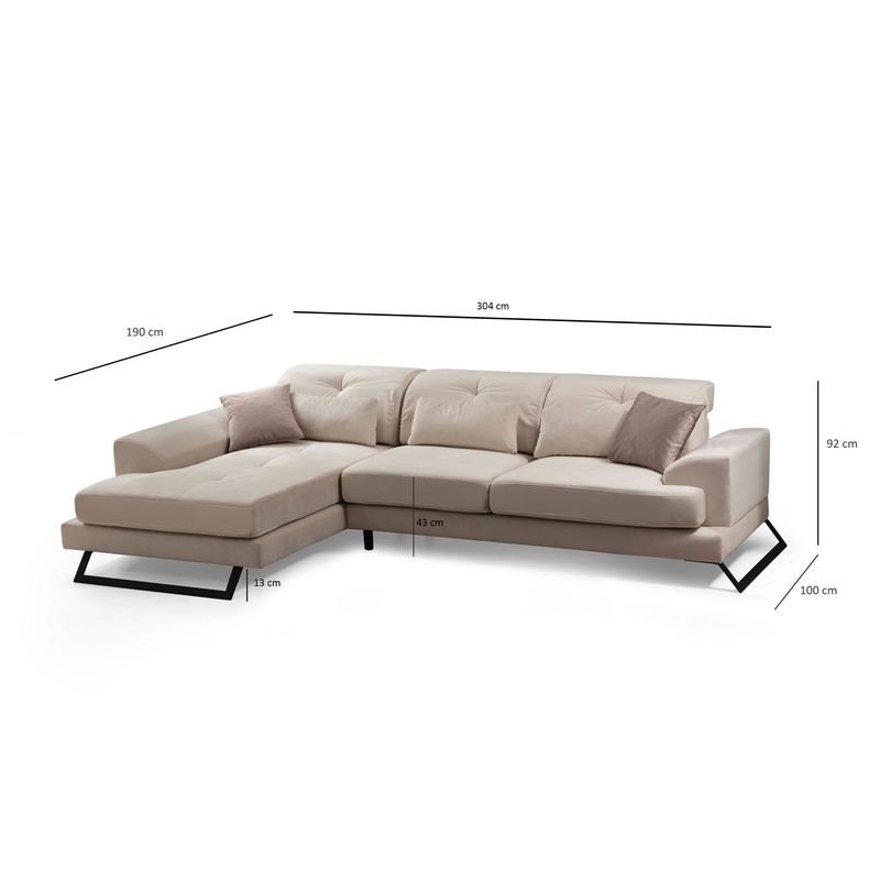 Casa si Gradina - Mobilier - Canapele si coltare - Coltare - Coltar, Hanah Home, lemn fag si pal, ecru, 304x190x100 cm - Infinity.ro