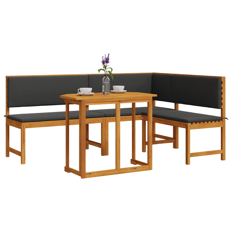 Casa si Gradina - Gradina si terasa - Mobilier exterior - Seturi mobila gradina - Set bistro de gradina cu perne, 3 piese, lemn masiv de acacia - Infinity.ro