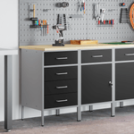 Casa si Gradina - Constructii - Scule de mana si unelte - Mese si bancuri de lucru - Set de birou 2 piese  Negru si Gri din lemn prelucrat si otel - Infinity.ro