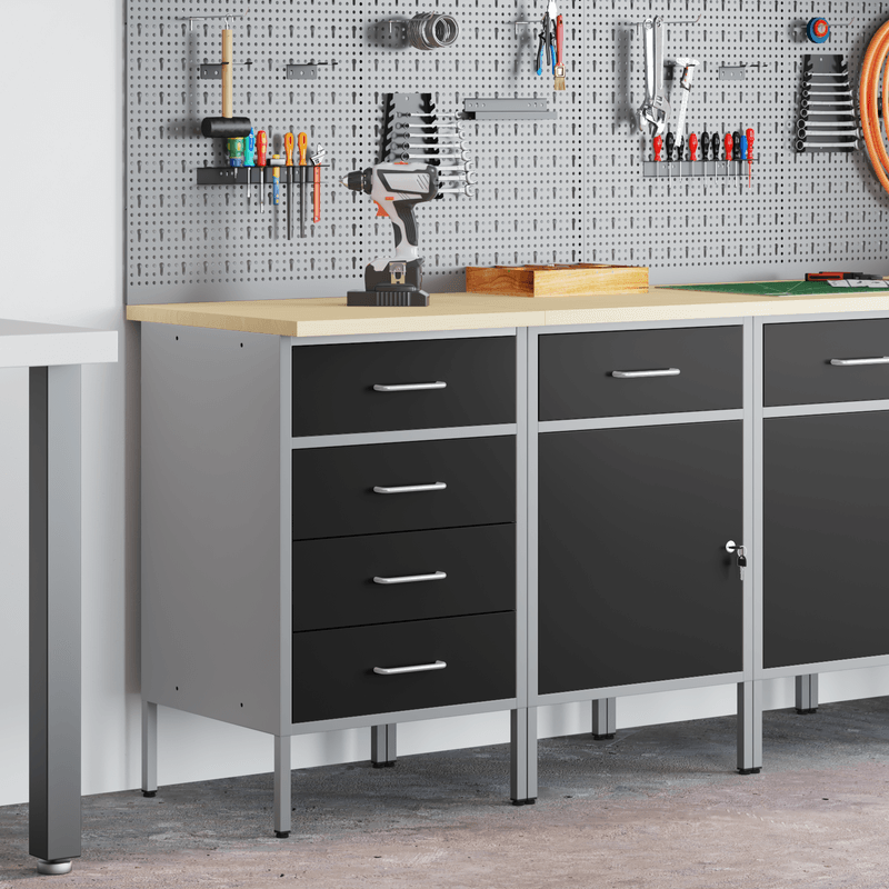 Casa si Gradina - Constructii - Scule de mana si unelte - Mese si bancuri de lucru - Set de birou 2 piese  Negru si Gri din lemn prelucrat si otel - Infinity.ro