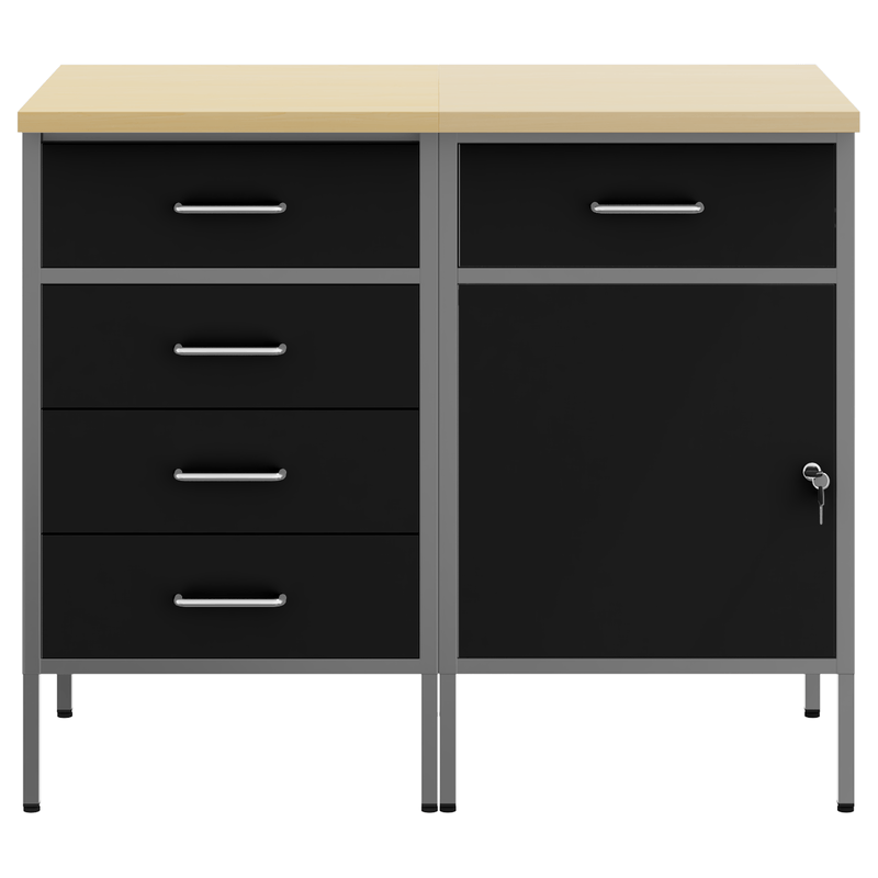 Casa si Gradina - Constructii - Scule de mana si unelte - Mese si bancuri de lucru - Set de birou 2 piese  Negru si Gri din lemn prelucrat si otel - Infinity.ro