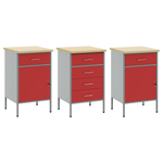 Casa si Gradina - Constructii - Scule de mana si unelte - Mese si bancuri de lucru - Set de dulapuri de lucru in 3 piese  Rosu si Gri din lemn laminat si otel - Infinity.ro