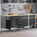 Casa si Gradina - Constructii - Scule de mana si unelte - Mese si bancuri de lucru - Set de dulapuri de lucru de 4 piese , Negru si Gri, din lemn aglomerat si otel - Infinity.ro
