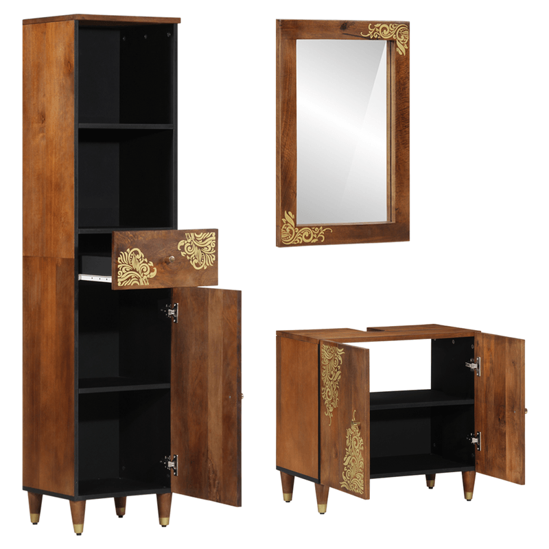 Casa si Gradina - Mobilier - Seturi de mobilier - Seturi baie - Set de Mobilier pentru Baie  din Lemn Masiv de Mango in 3 Piese - Infinity.ro