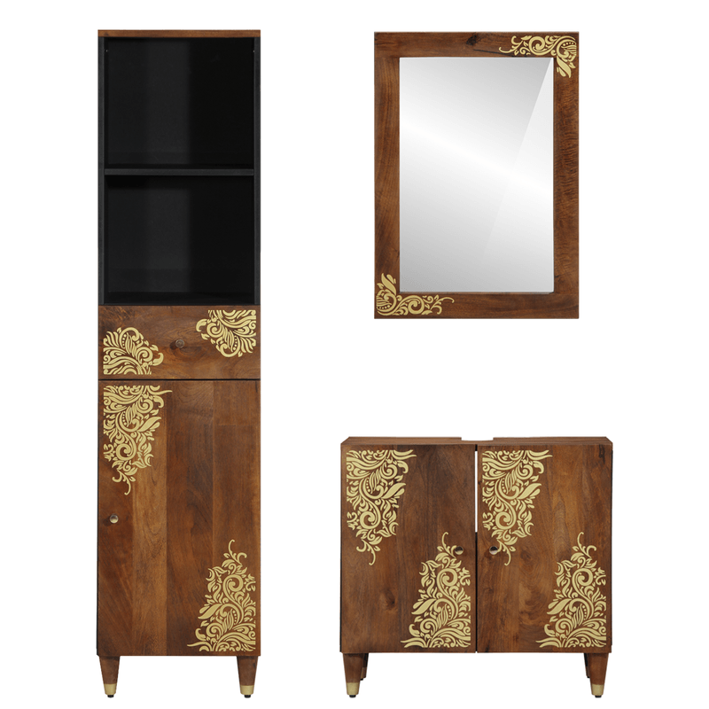 Casa si Gradina - Mobilier - Seturi de mobilier - Seturi baie - Set de Mobilier pentru Baie  din Lemn Masiv de Mango in 3 Piese - Infinity.ro