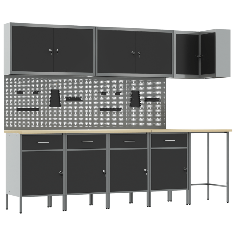 Casa si Gradina - Constructii - Scule de mana si unelte - Mese si bancuri de lucru - Set dulap lucru & panou carlige, 12 piese, negru, MDF & metal - Infinity.ro