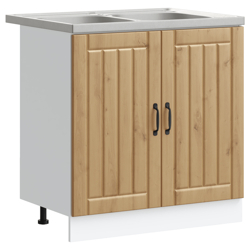Casa si Gradina - Mobilier - Comode si corpuri - Corpuri bucatarie - Dulap de bucatarie "Lucca" cu bazin dublu din lemn de stejar artizanal - Infinity.ro