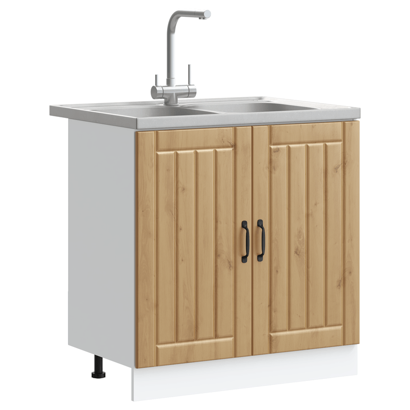 Casa si Gradina - Mobilier - Comode si corpuri - Corpuri bucatarie - Dulap de bucatarie "Lucca" cu bazin dublu din lemn de stejar artizanal - Infinity.ro