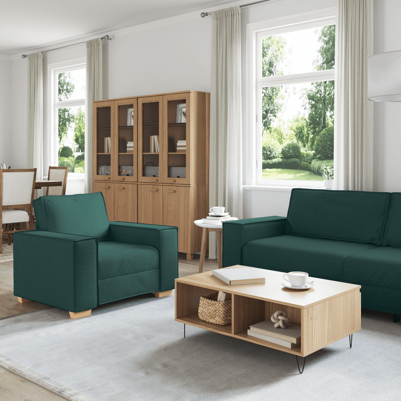 Casa si Gradina - Mobilier - Canapele si coltare - Canapele - Set canapea, 3 piese, perne verde inchis, textil - Infinity.ro