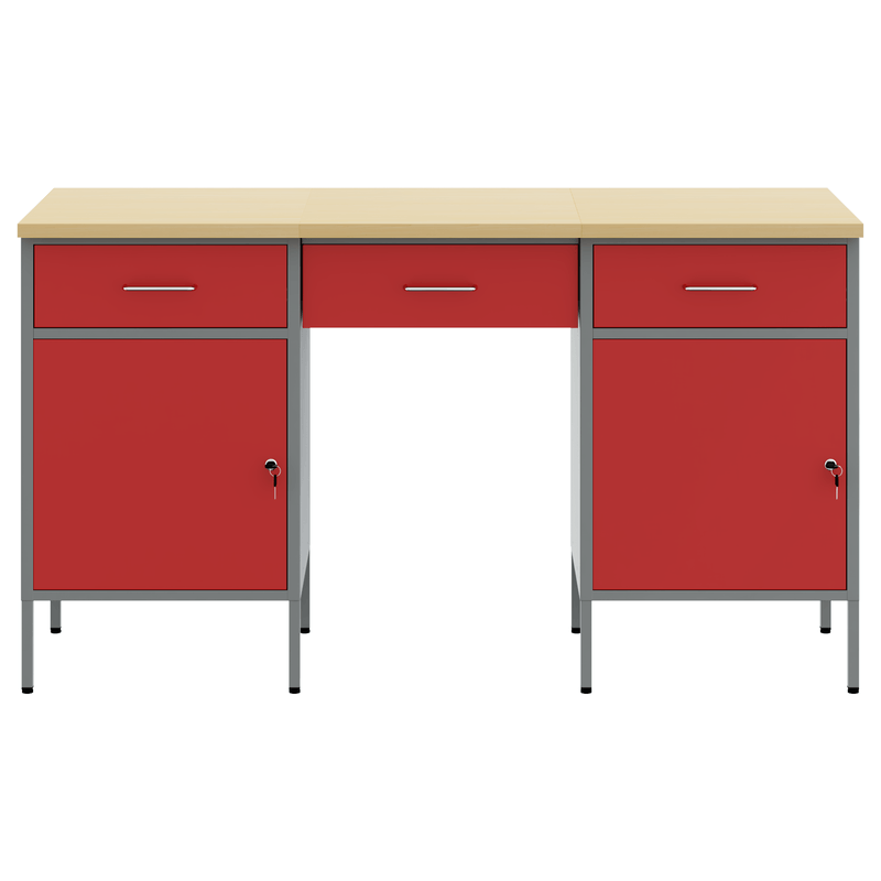 Casa si Gradina - Constructii - Scule de mana si unelte - Mese si bancuri de lucru - Set dulap de lucru cu masa, 3 piese, rosu, lemn si otel - Infinity.ro