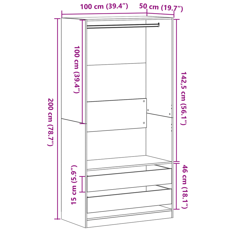 Casa si Gradina - Mobilier - Dulapuri si sifoniere - Dulapuri - Dulap Negru din Stejar 100x50x200 cm din Lemn Prelucrat - Infinity.ro
