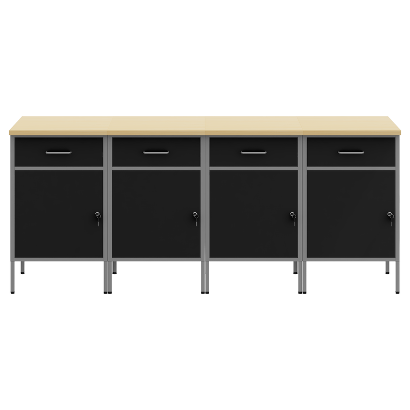 Casa si Gradina - Constructii - Scule de mana si unelte - Mese si bancuri de lucru - Dulap de lucru, 4 piese, negru si gri, lemn si otel - Infinity.ro