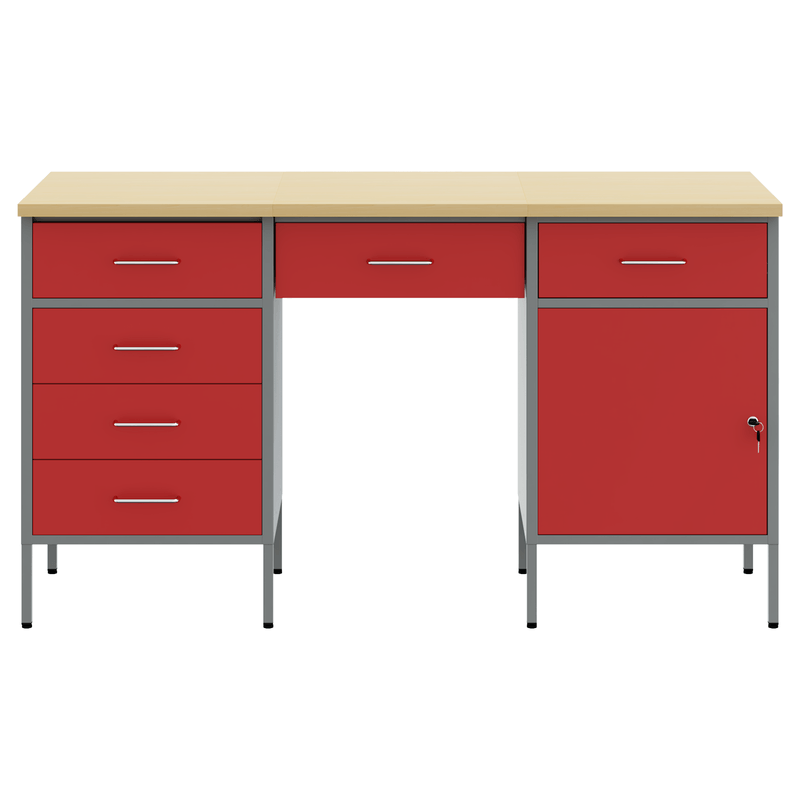 Casa si Gradina - Constructii - Scule de mana si unelte - Mese si bancuri de lucru - Set dulap de lucru cu masa, 3 piese, rosu, lemn si otel - Infinity.ro