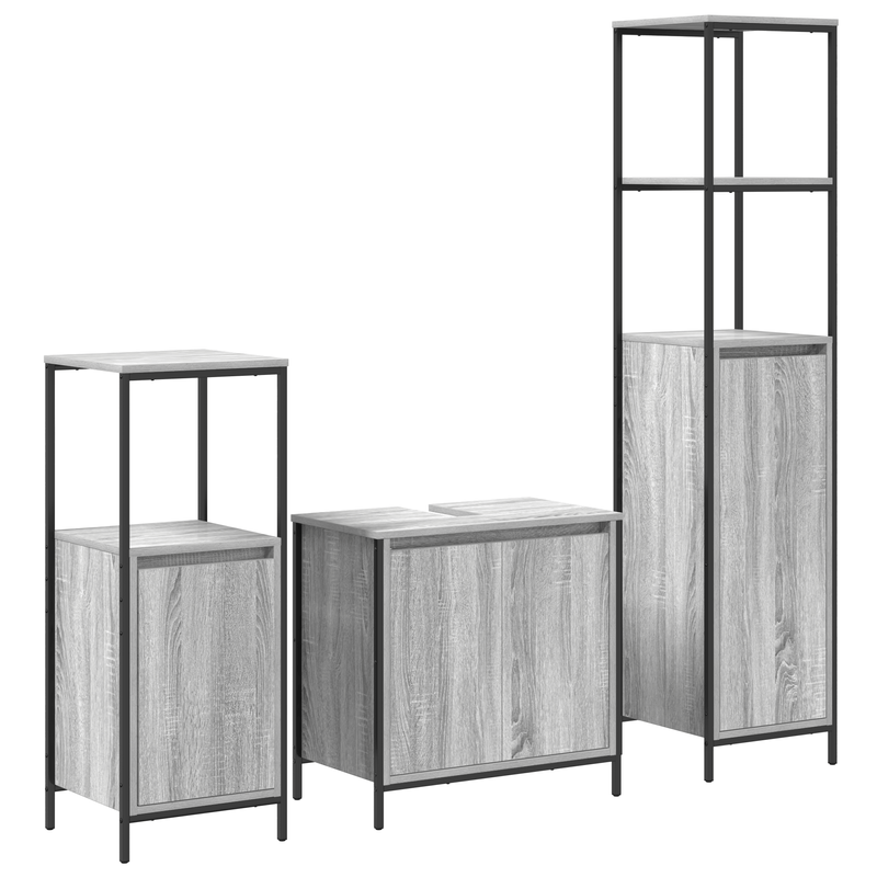 Casa si Gradina - Mobilier - Mobilier baie - Corpuri baie - Set mobila baie din 3 piese in Gri Sonoma din Lemn prelucrat - Infinity.ro