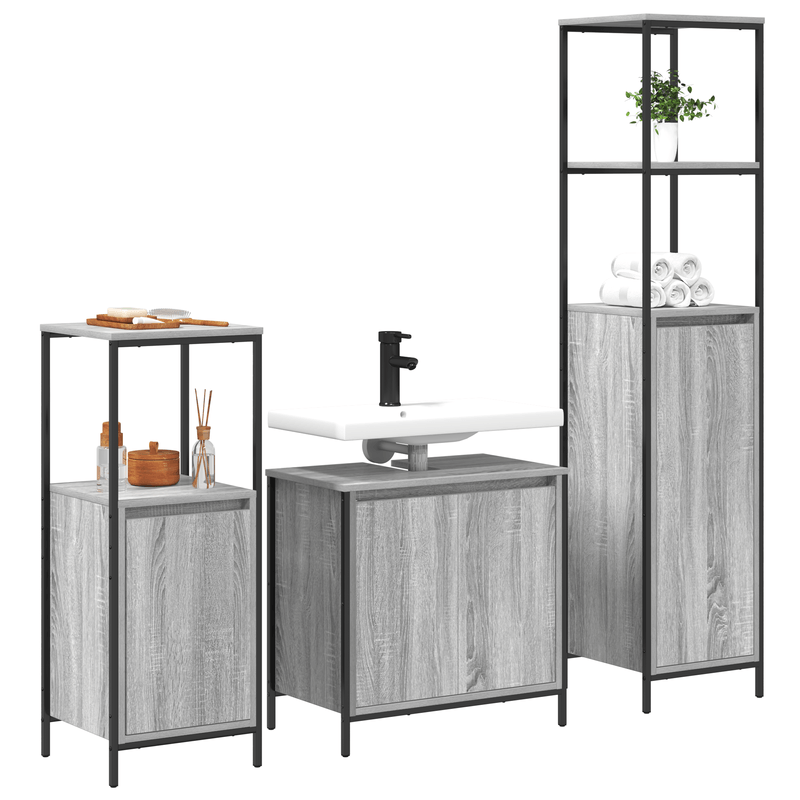 Casa si Gradina - Mobilier - Mobilier baie - Corpuri baie - Set mobila baie din 3 piese in Gri Sonoma din Lemn prelucrat - Infinity.ro