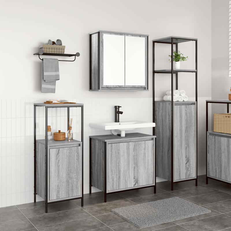 Casa si Gradina - Mobilier - Mobilier baie - Corpuri baie - Set mobila baie din 3 piese in Gri Sonoma din Lemn prelucrat - Infinity.ro