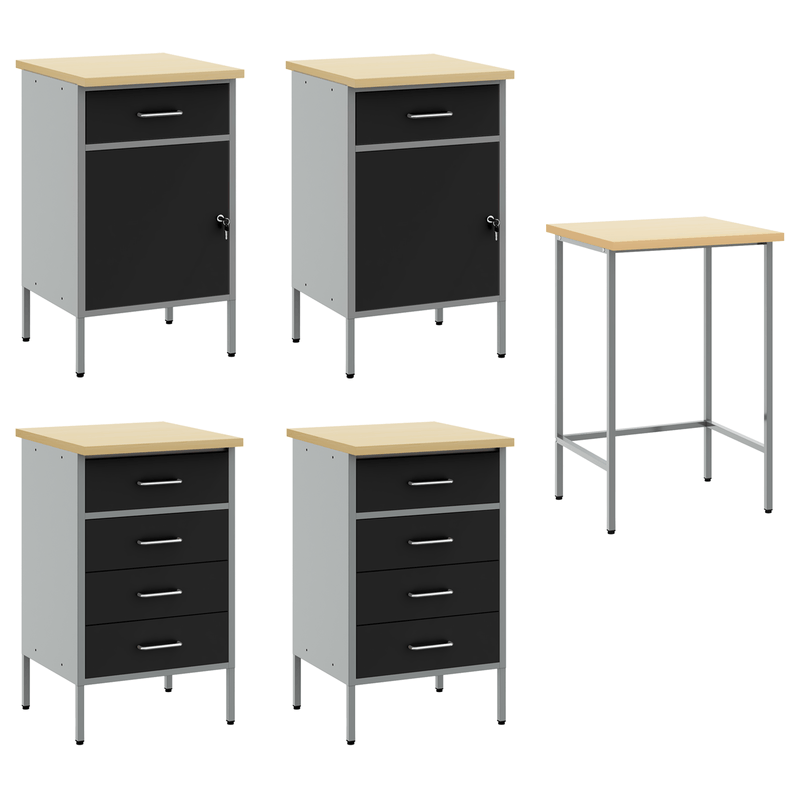 Casa si Gradina - Constructii - Scule de mana si unelte - Mese si bancuri de lucru - Set dulap de lucru/masa de colt, 5 piese, negru, lemn prelucrat - Infinity.ro