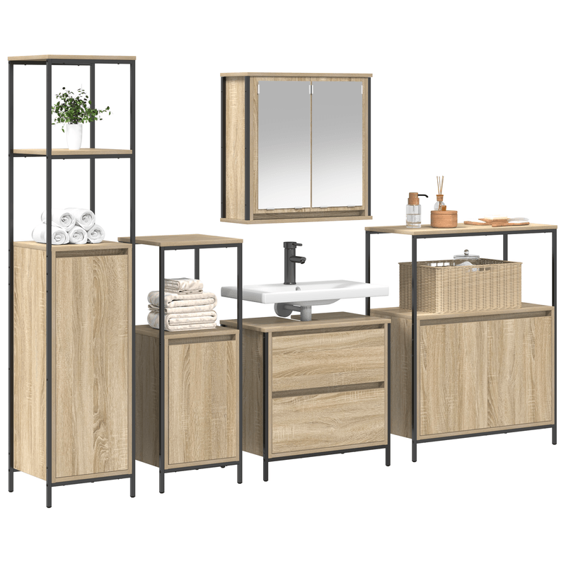 Casa si Gradina - Mobilier - Seturi de mobilier - Seturi baie - Set mobilier baie, 5 piese, stejar sonoma, lemn prelucrat - Infinity.ro