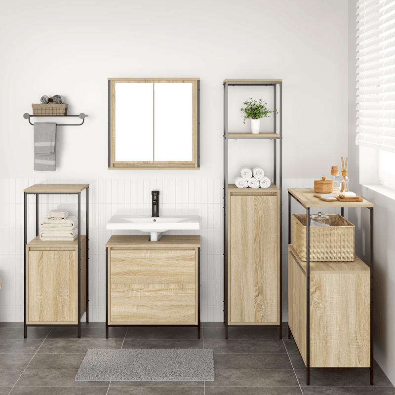 Casa si Gradina - Mobilier - Seturi de mobilier - Seturi baie - Set mobilier baie, 5 piese, stejar sonoma, lemn prelucrat - Infinity.ro