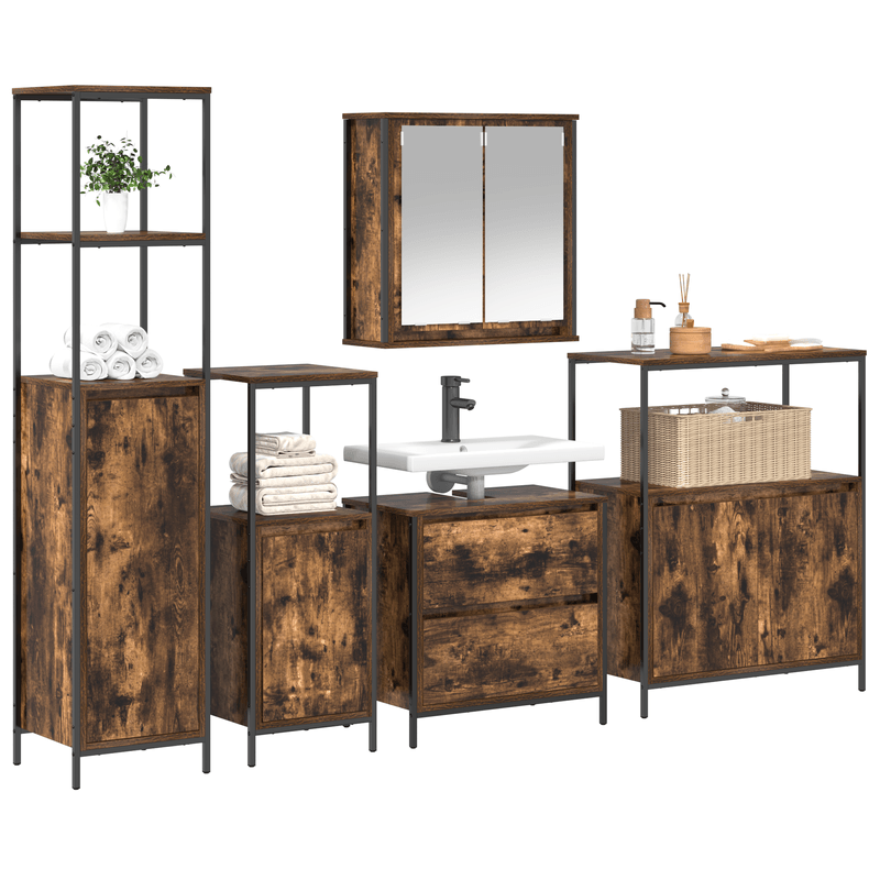 Casa si Gradina - Mobilier - Seturi de mobilier - Seturi baie - Set mobilier baie, 5 piese, stejar fumuriu, lemn prelucrat - Infinity.ro