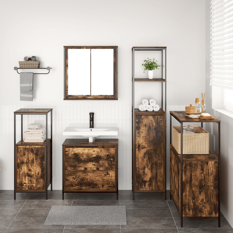 Casa si Gradina - Mobilier - Seturi de mobilier - Seturi baie - Set mobilier baie, 5 piese, stejar fumuriu, lemn prelucrat - Infinity.ro