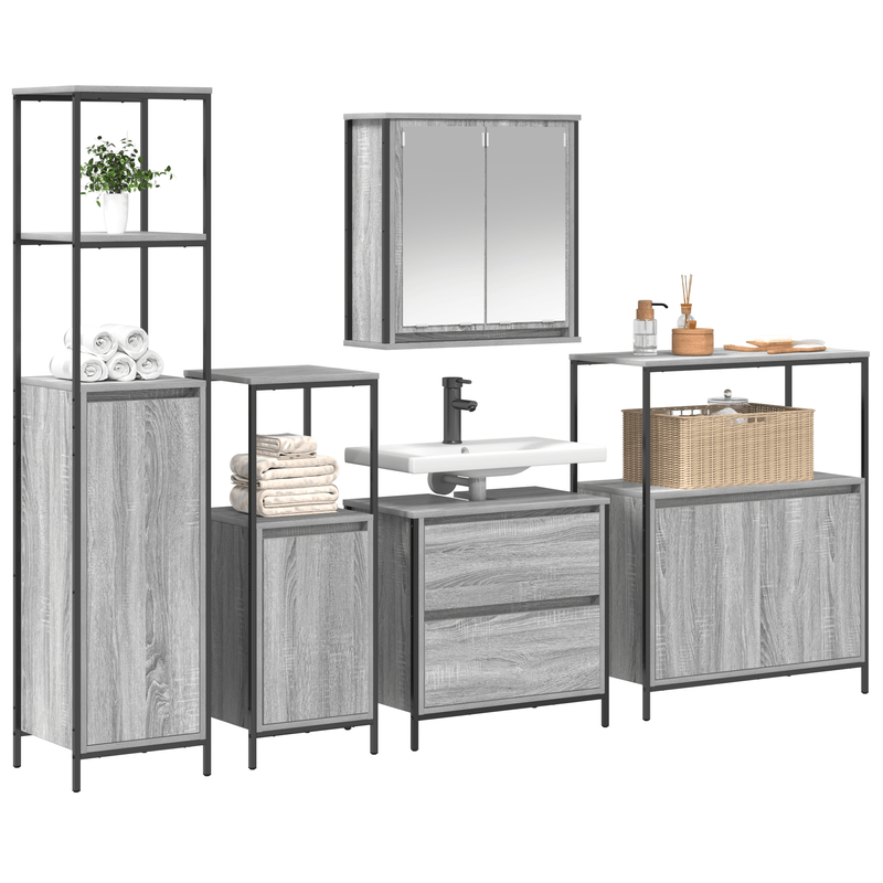 Casa si Gradina - Mobilier - Seturi de mobilier - Seturi baie - Set mobilier baie, 5 piese, gri sonoma, lemn prelucrat - Infinity.ro