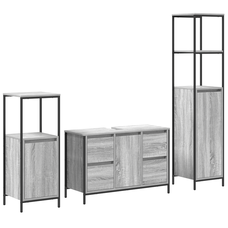 Casa si Gradina - Mobilier - Mobilier baie - Corpuri baie - Set mobilier baie 3 piese lemn prelucrat gri sonoma - Infinity.ro