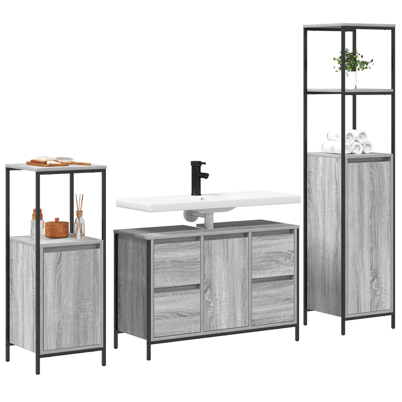 Casa si Gradina - Mobilier - Mobilier baie - Corpuri baie - Set mobilier baie 3 piese lemn prelucrat gri sonoma - Infinity.ro