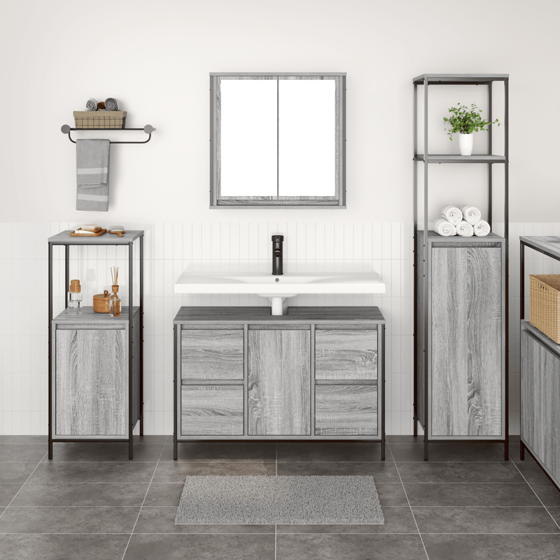 Casa si Gradina - Mobilier - Mobilier baie - Corpuri baie - Set mobilier baie 3 piese lemn prelucrat gri sonoma - Infinity.ro