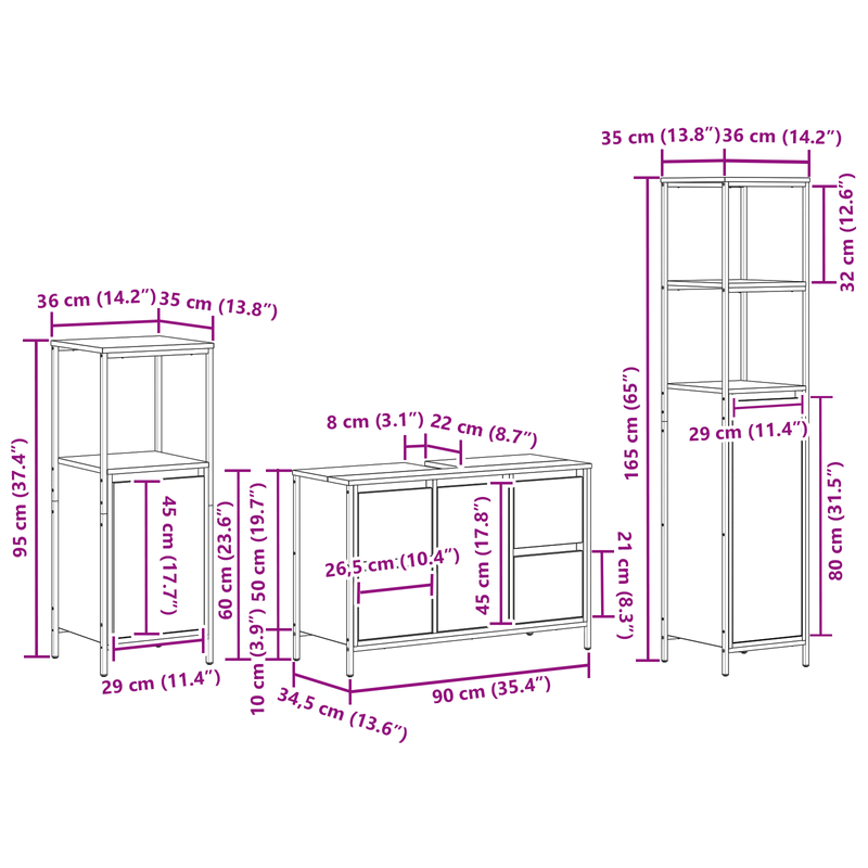 Casa si Gradina - Mobilier - Mobilier baie - Corpuri baie - Set mobilier baie 3 piese lemn prelucrat gri sonoma - Infinity.ro