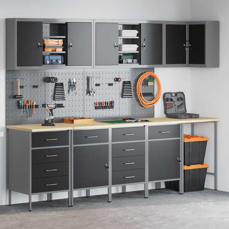 Casa si Gradina - Constructii - Scule de mana si unelte - Mese si bancuri de lucru - Set dulap unelte & panou carlige, 12 piese, negru, MDF & metal - Infinity.ro