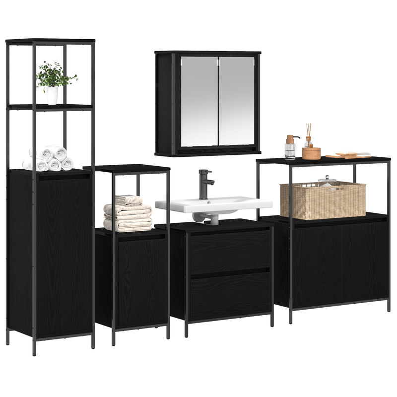Casa si Gradina - Mobilier - Seturi de mobilier - Seturi baie - Set mobilier baie, 5 piese, stejar negru, lemn prelucrat - Infinity.ro