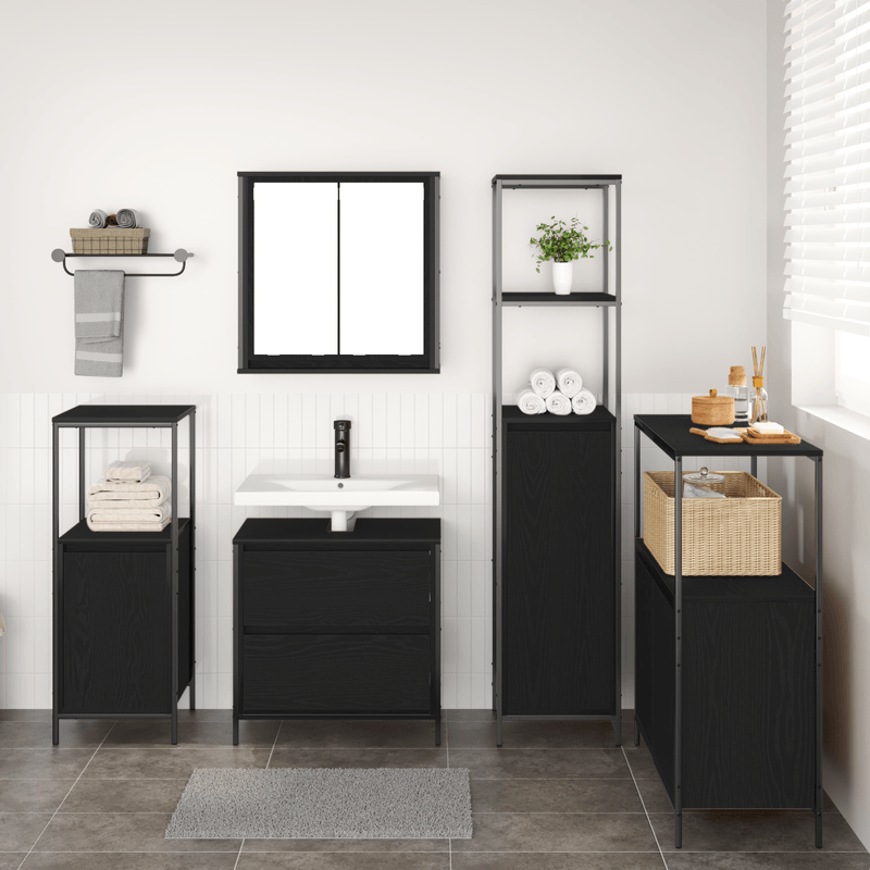 Casa si Gradina - Mobilier - Seturi de mobilier - Seturi baie - Set mobilier baie, 5 piese, stejar negru, lemn prelucrat - Infinity.ro