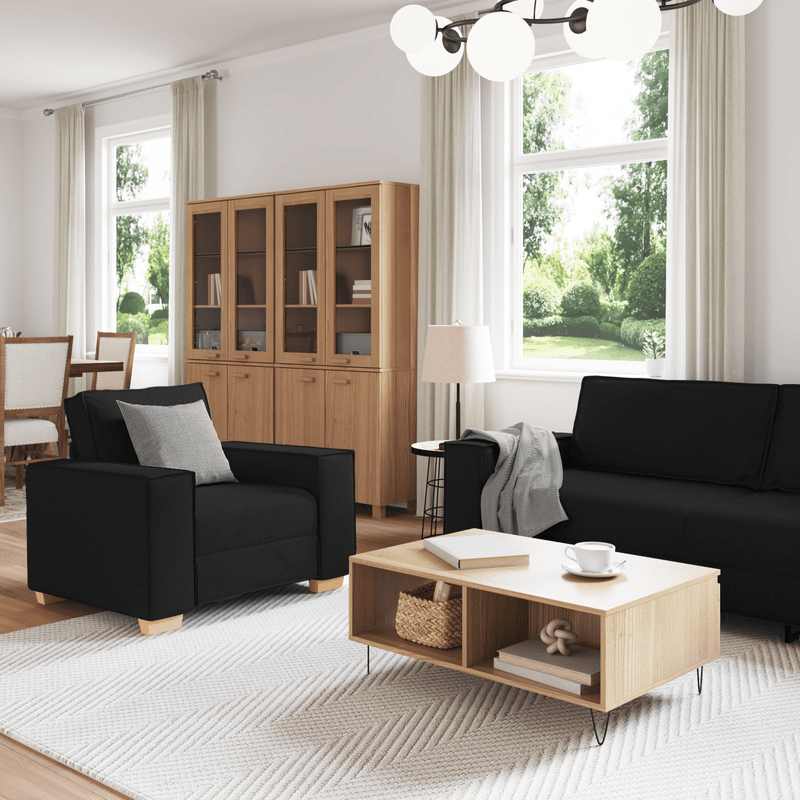 Casa si Gradina - Mobilier - Canapele si coltare - Canapele - Set canapea, 3 piese, perne negre, textil - Infinity.ro