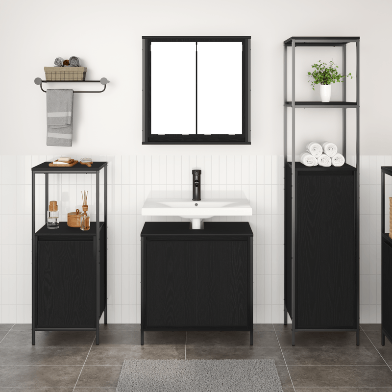 Casa si Gradina - Mobilier - Mobilier baie - Corpuri baie - Set de mobila pentru baie 3 piese  din lemn compozit stejar negru - Infinity.ro