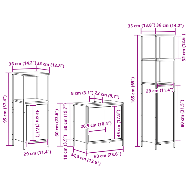 Casa si Gradina - Mobilier - Mobilier baie - Corpuri baie - Set de mobila pentru baie 3 piese  din lemn compozit stejar negru - Infinity.ro