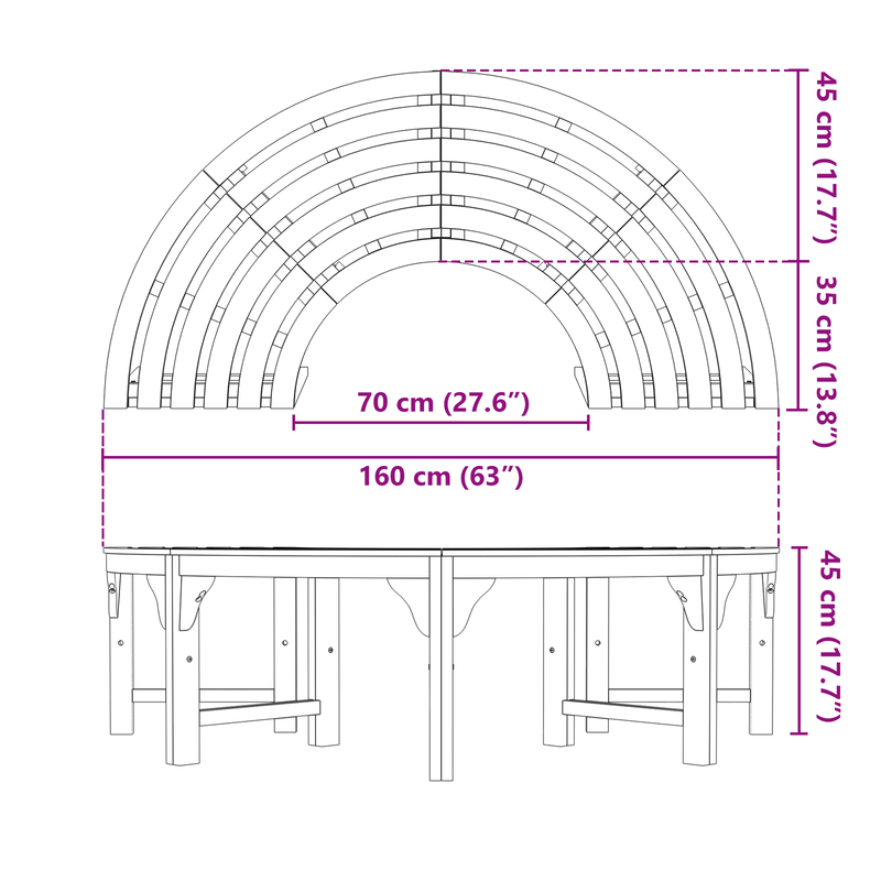 Casa si Gradina - Gradina si terasa - Mobilier exterior - Bancute de gradina - Banca de exterior  pentru copaci 160 cm din lemn masiv de eucalipt - Infinity.ro