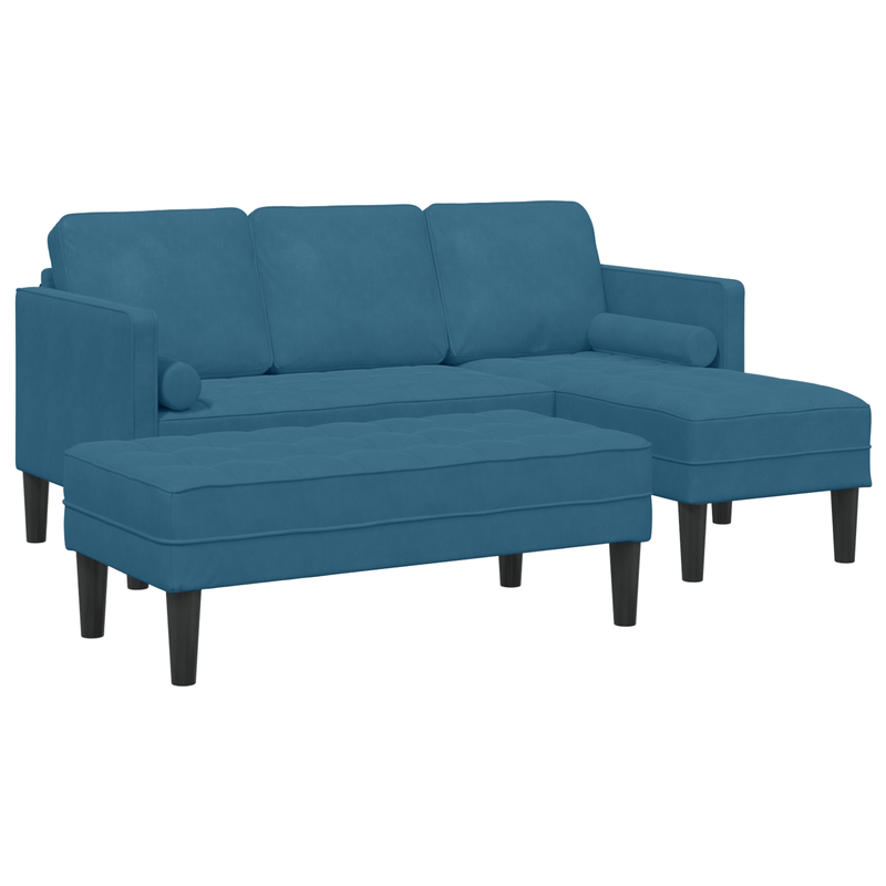 Casa si Gradina - Mobilier - Canapele si coltare - Canapele - Canapea de gradina  cu banca si perne, in forma de L, din catifea albastra - Infinity.ro