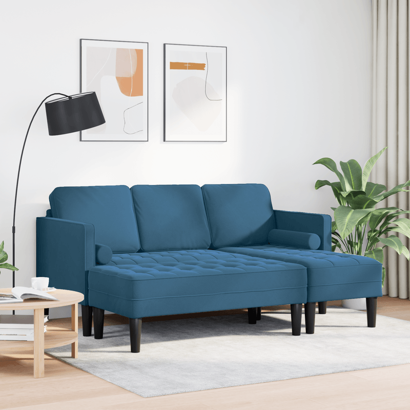 Casa si Gradina - Mobilier - Canapele si coltare - Canapele - Canapea de gradina  cu banca si perne, in forma de L, din catifea albastra - Infinity.ro