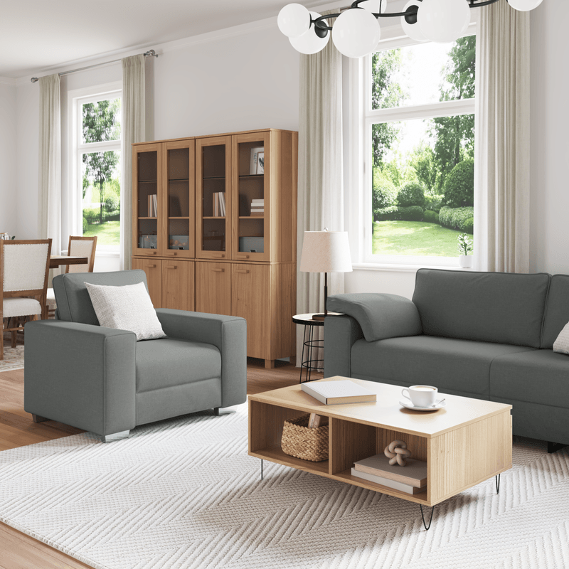 Casa si Gradina - Mobilier - Canapele si coltare - Canapele - Set canapea, 3 piese, perne gri inchis, textil - Infinity.ro