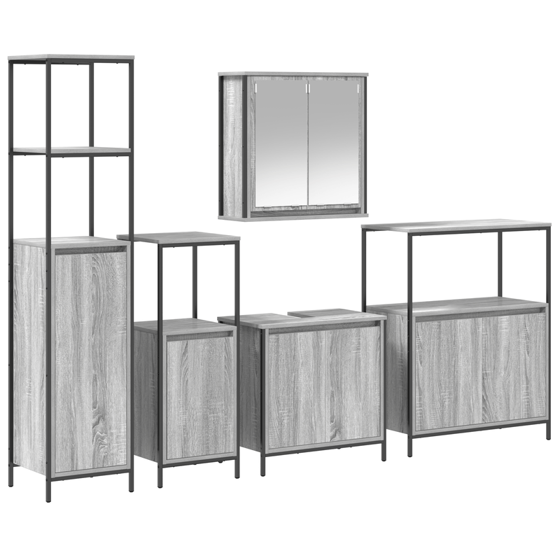 Casa si Gradina - Mobilier - Mobilier baie - Corpuri baie - Set mobila baie 5 piese din lemn compus gri sonoma - Infinity.ro