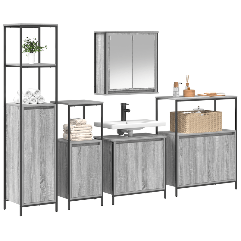 Casa si Gradina - Mobilier - Mobilier baie - Corpuri baie - Set mobila baie 5 piese din lemn compus gri sonoma - Infinity.ro