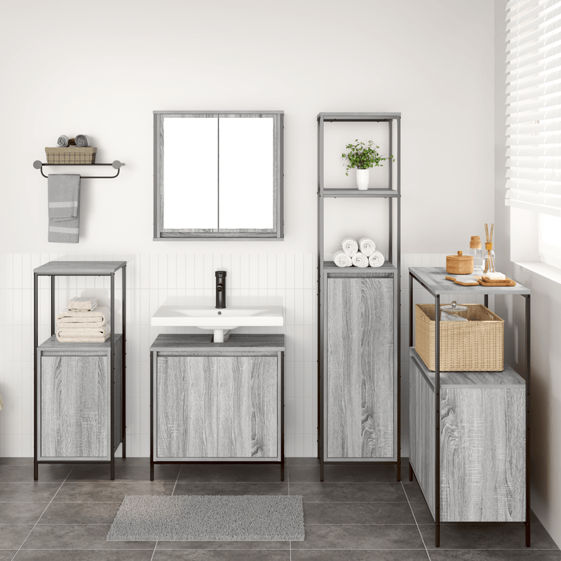 Casa si Gradina - Mobilier - Mobilier baie - Corpuri baie - Set mobila baie 5 piese din lemn compus gri sonoma - Infinity.ro
