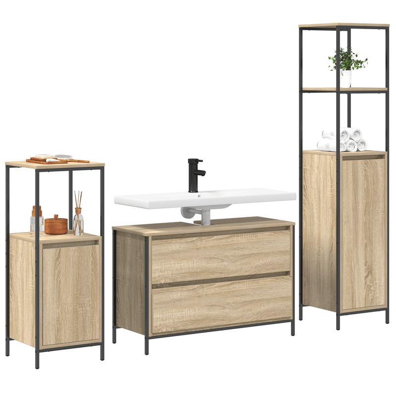Casa si Gradina - Mobilier - Mobilier baie - Corpuri baie - Set mobilier baie, 3 piese, stejar sonoma, lemn prelucrat - Infinity.ro