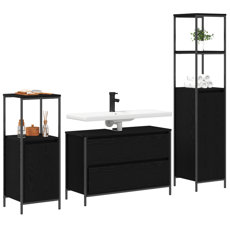 Casa si Gradina - Mobilier - Mobilier baie - Corpuri baie - Set mobilier baie, 3 piese, stejar negru, lemn prelucrat - Infinity.ro