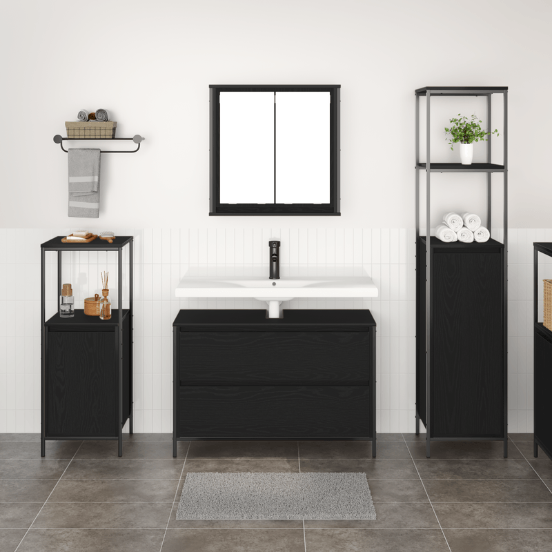 Casa si Gradina - Mobilier - Mobilier baie - Corpuri baie - Set mobilier baie, 3 piese, stejar negru, lemn prelucrat - Infinity.ro