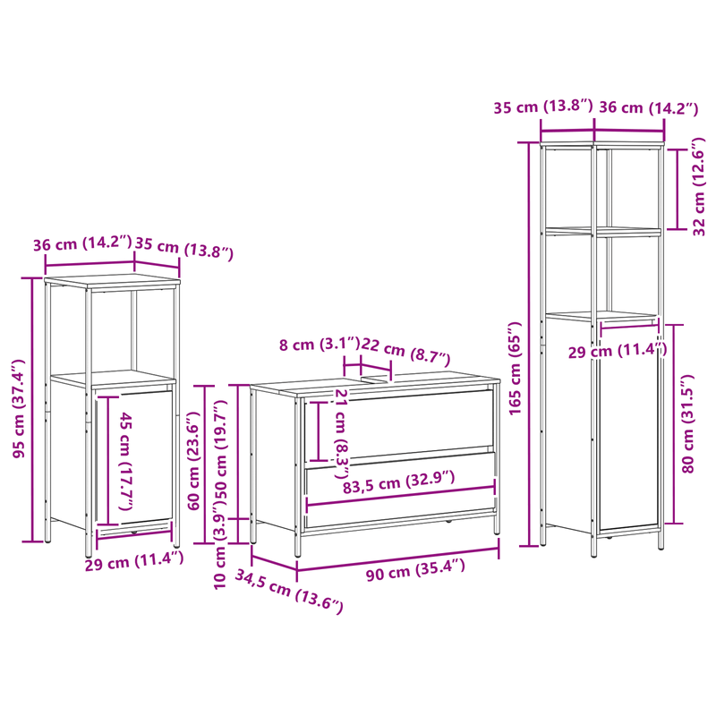 Casa si Gradina - Mobilier - Mobilier baie - Corpuri baie - Set mobilier baie, 3 piese, stejar negru, lemn prelucrat - Infinity.ro